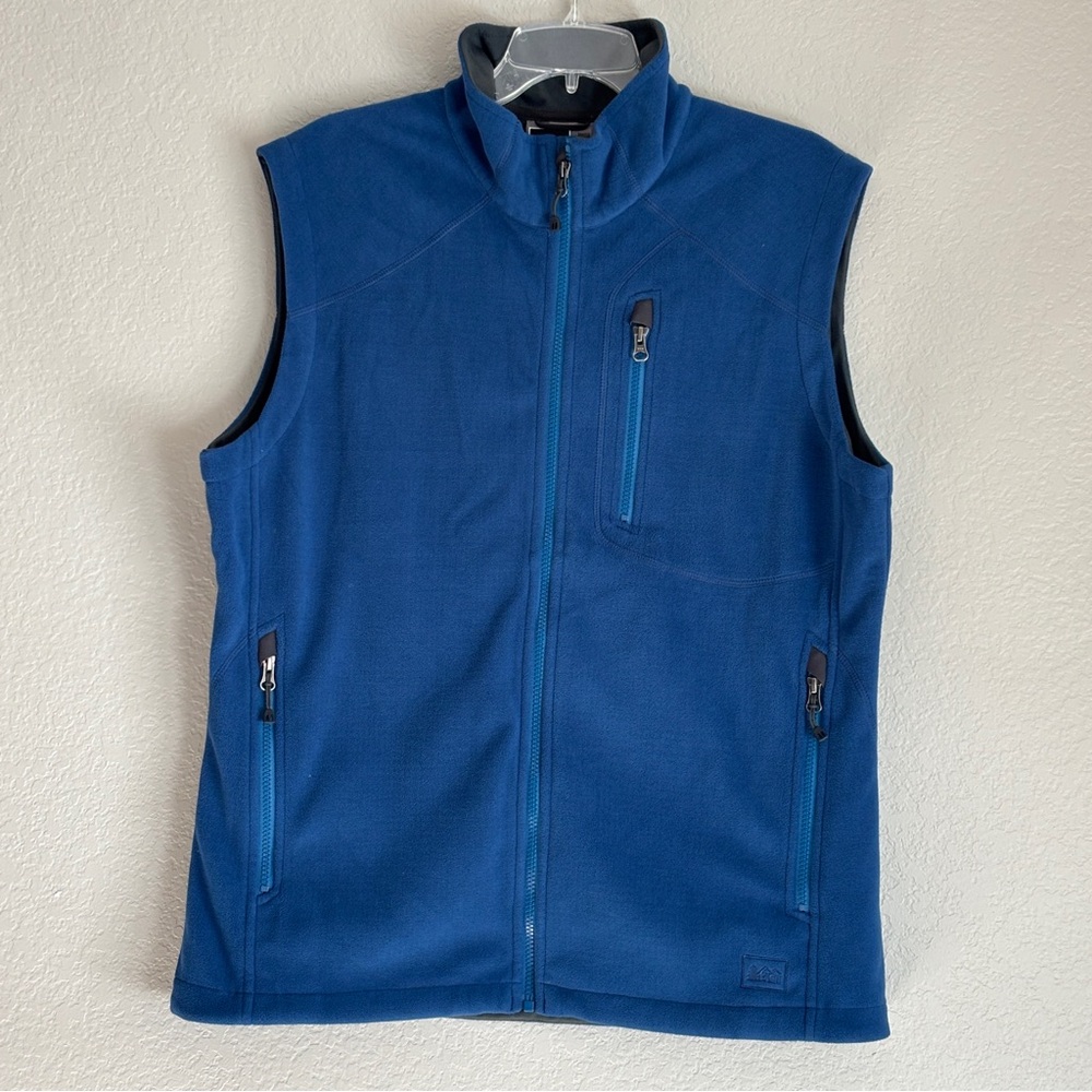 REI Fleece Vest Full Zip Pockets Mock Neck Hiking Campiing Blue Men L